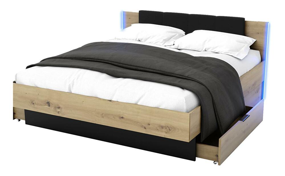 Manželská posteľ 160 cm Lewell (dub artisan + čierna)