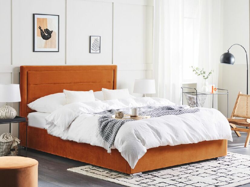 Manželská posteľ 140 cm Ruthine (oranžová) (s roštom a úložným priestorom)