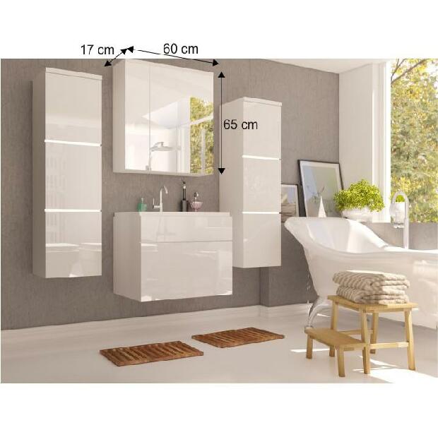 Kúpeľňová skrinka na stenu Mason (biela + biela extra vysoký lesk) *výpredaj