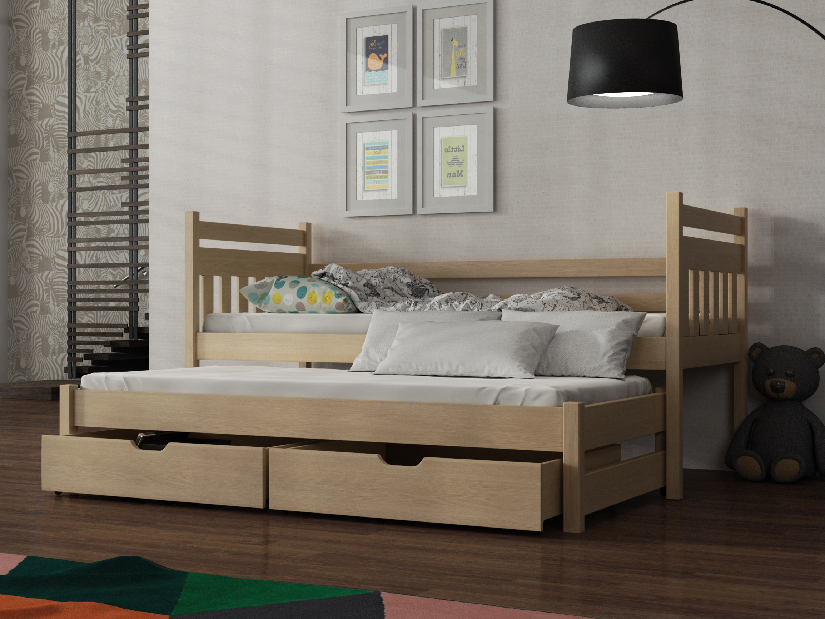 Detská posteľ 90 x 200 cm DANNY (s roštom a úl. priestorom) (borovica)