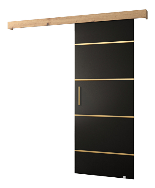 Posuvné dvere 90 cm Sharlene IV (čierna matná + dub artisan + zlatá)