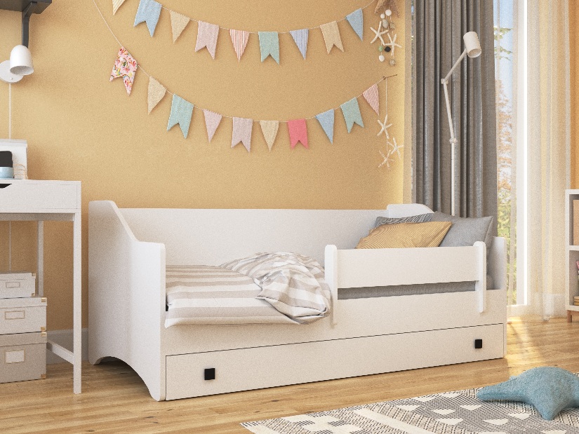 Detská posteľ 160x80 cm Naty I (s roštom a matracom) (biela + sivá)