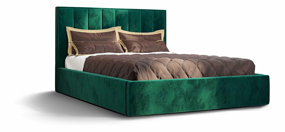 Manželská posteľ 160 cm Ocie (tmavozelená) (s roštom a úložným priestorom)