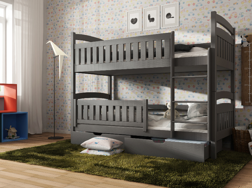 Detská posteľ 80 x 180 cm Irwin (s roštom a úl. priestorom) (grafit)