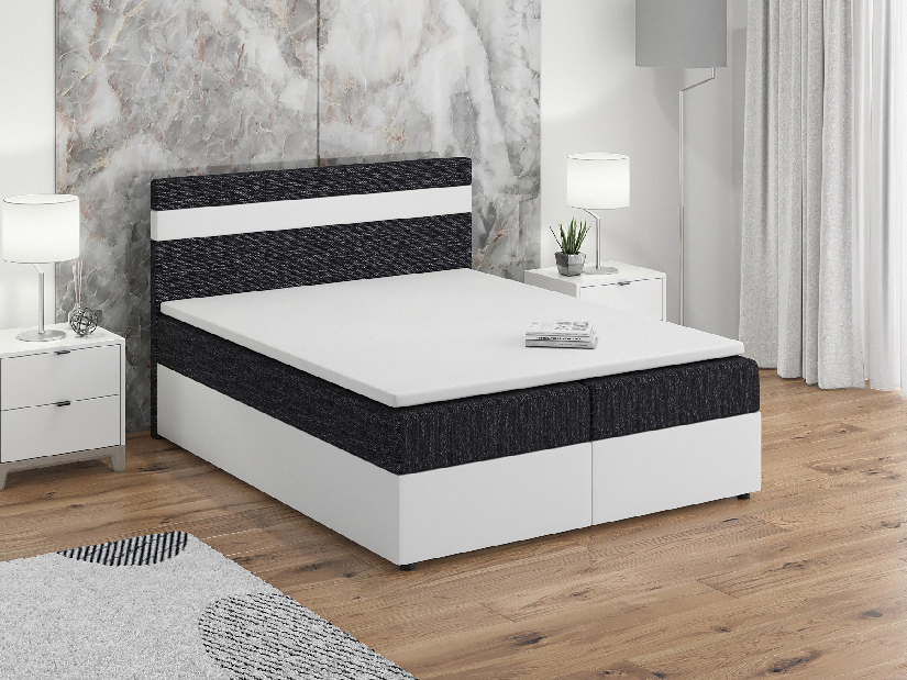 Manželská posteľ Boxspring 140x200 cm Mimosa (melírovaná čierna + biela) (s roštom a matracom)