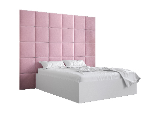 Manželská posteľ s čalúneným čelom 160 cm Brittany 3 (biela matná + ružová) (s roštom)