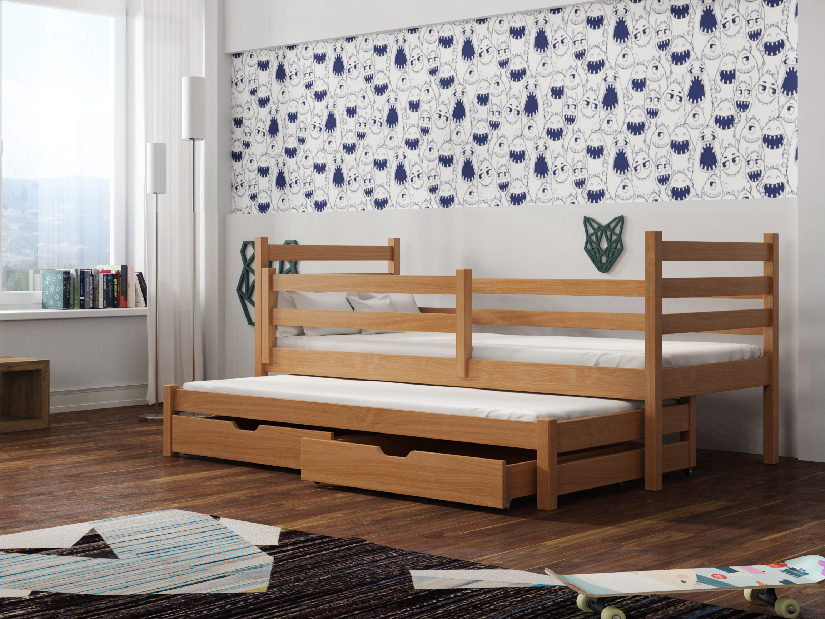 Detská posteľ 80 x 180 cm MONTY (s roštom a úl. priestorom) (buk)