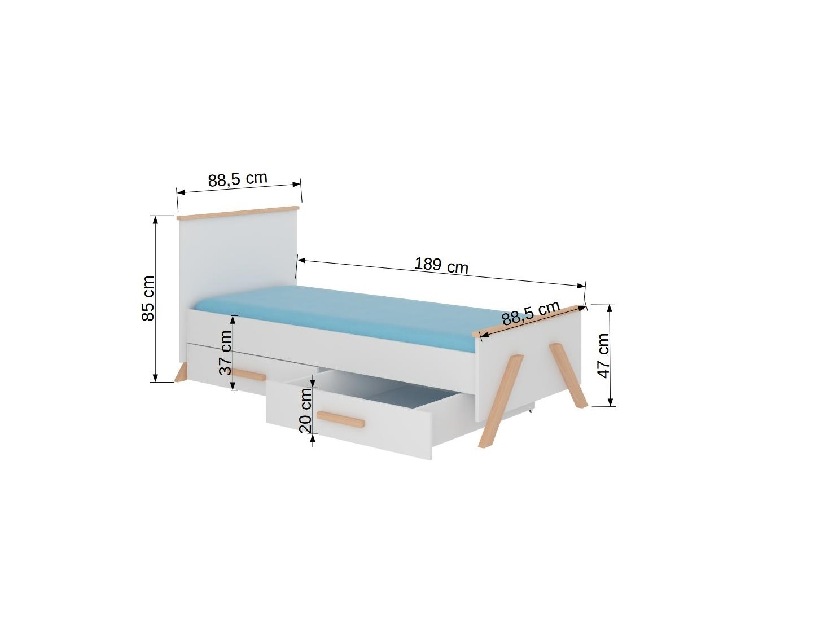 Detská posteľ 180x80 cm Karolina (s roštom a matracom) (buk natural + biela)