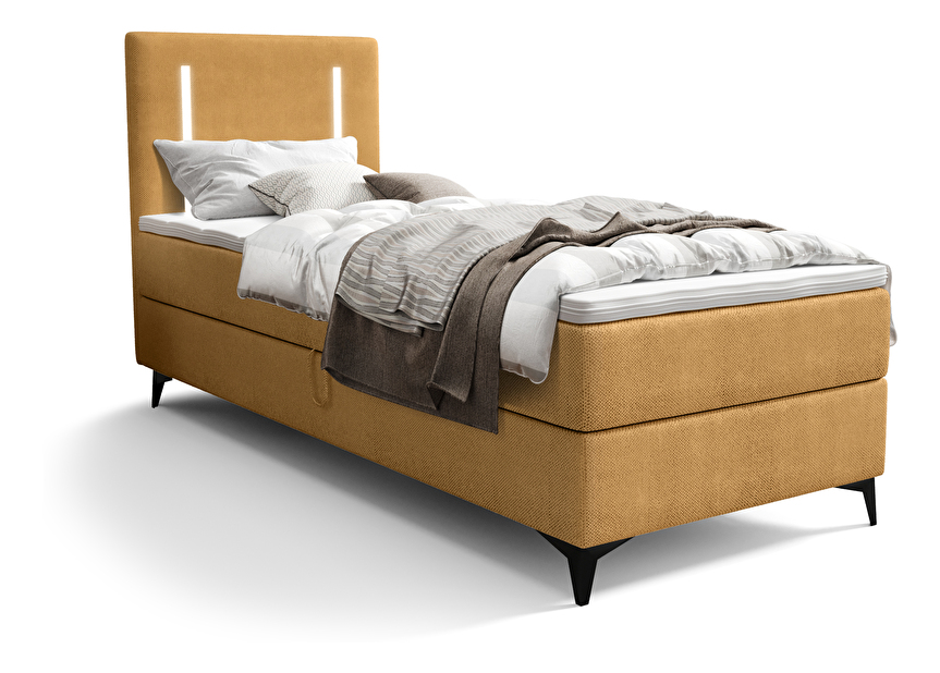 Jednolôžková posteľ 90 cm Ortega Bonell (horčicová) (s roštom, bez úl. priestoru) (s LED osvetlením)