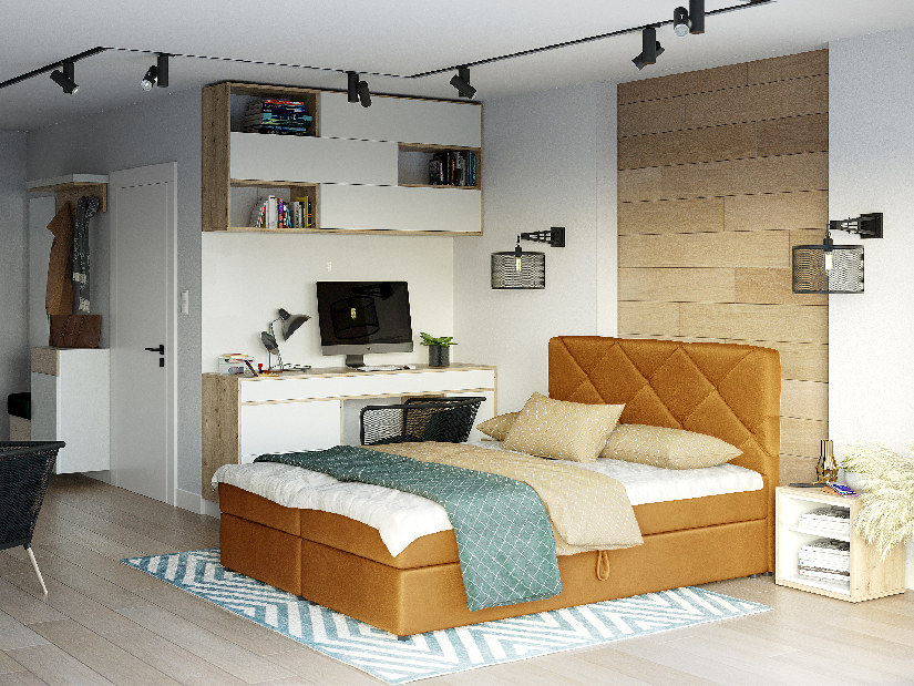 Manželská posteľ Boxspring 160x200 cm Karum Comfort (horčicová) (s roštom a matracom)