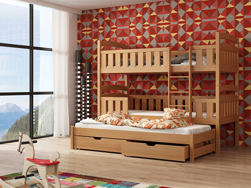 Detská posteľ 90 x 200 cm LEON (s roštom a úl. priestorom) (buk)