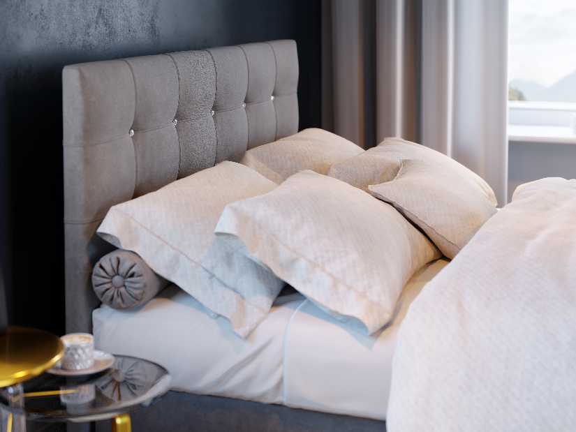Kontinentálna posteľ 160 cm Karen (sivá) (s matracom a úložným priestorom)