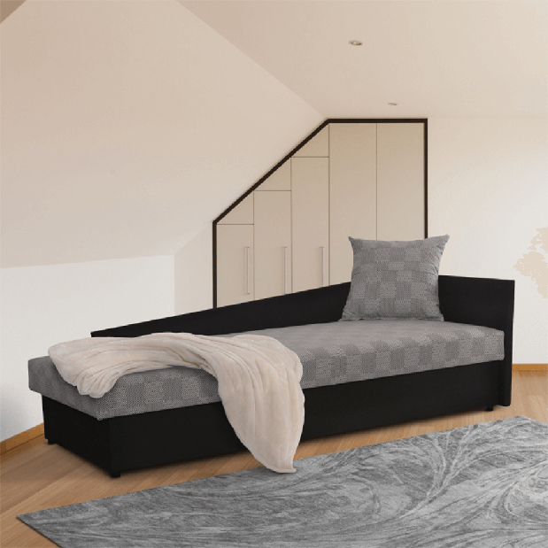 Jednolôžková posteľ (váľanda) 80 cm Jeannine (sivá + čierna) (s úl. priestorom) (P)