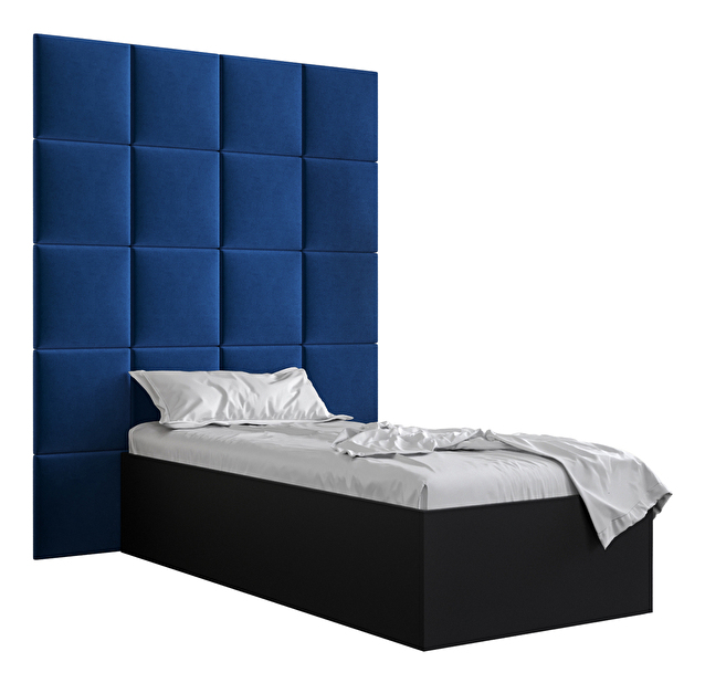 Jednolôžková posteľ s čalúneným čelom 90 cm Brittany 3 (čierna matná + modrá) (s roštom)