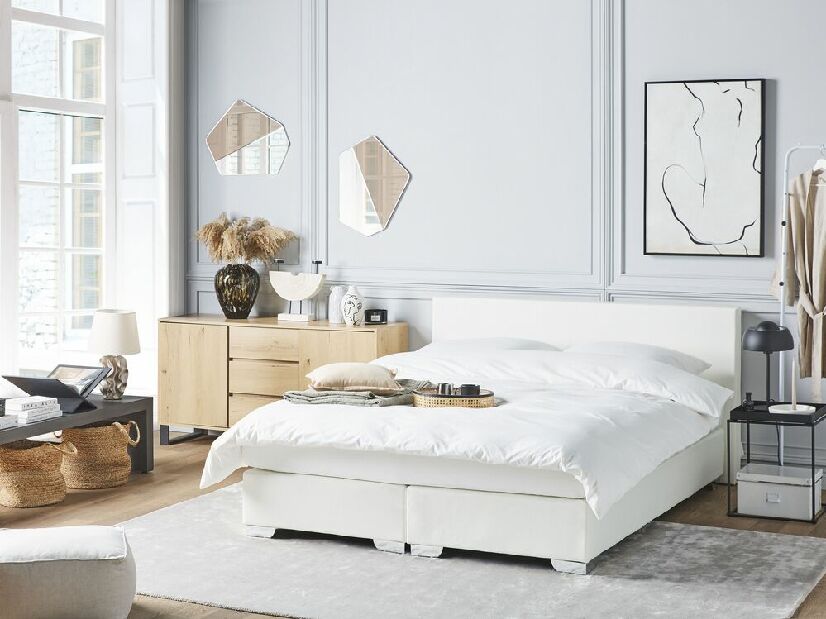 Kontinentálna posteľ 160 cm PREMIER (s matracmi) (biela)