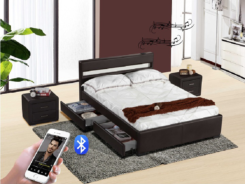 Manželská posteľ 180 cm Fabala (s roštom, úl. priestorom a LED)