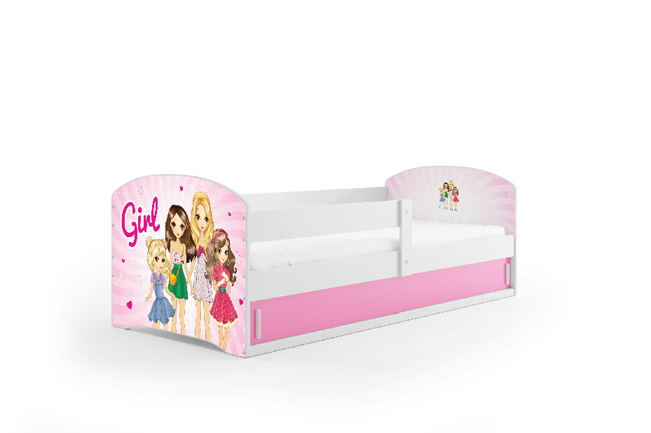 Detská posteľ 80 x 160 cm Lukan (biela + vzor girls) (s roštom, matracom a úl. priestorom)