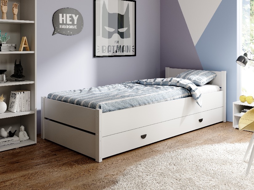 Detská posteľ 200x90 cm Marcel II (s roštom a matracom) (biela)