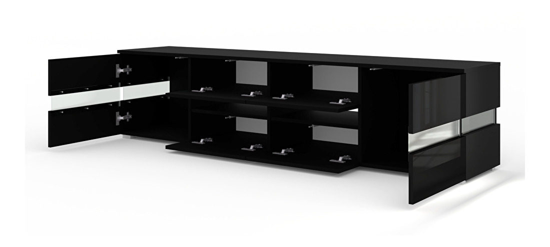 TV stolík/skrinka Vaimo (matná čierna + lesklá čierna) (s osvetlením)