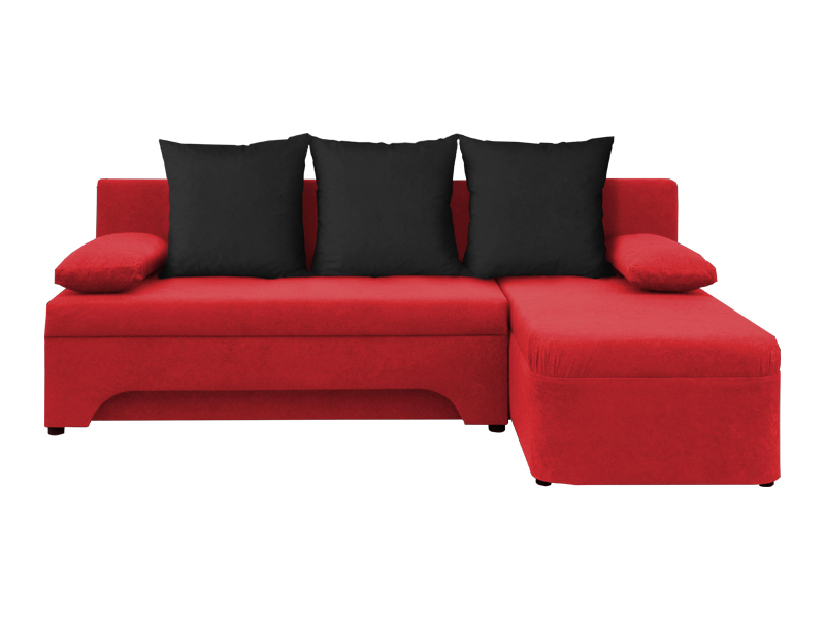 Rohová sedačka Saline červená + čierne vankúše (1 úložný priestor, pena)