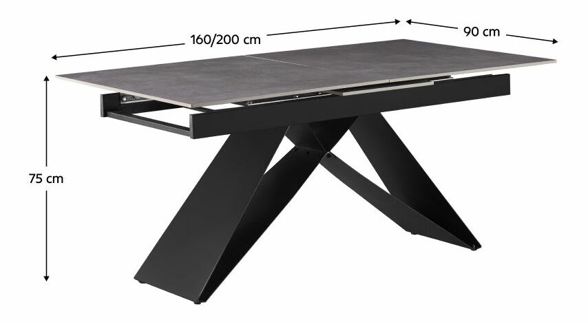Rozkladací jedálenský stôl 160 MAJOR (betón + čierna) (pre 6-8 osôb)