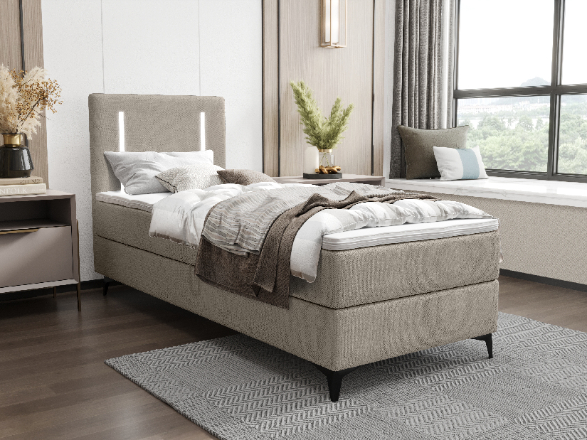 Jednolôžková posteľ 90 cm Ortega Comfort (hnedosivá) (s roštom a matracom, bez úl. priestoru) (s LED osvetlením)