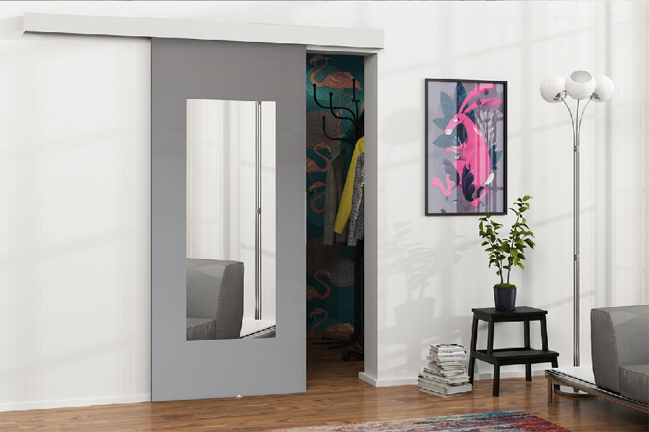 Posuvné dvere VII 80 (biela + grafit + zrkadlo)