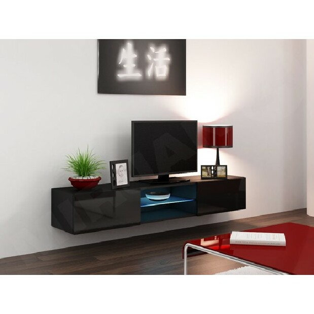 TV stolík/skrinka Zigo Glass 180 (čierna + čierny lesk) ( s farebným osvetlením LED RGB) *výpredaj