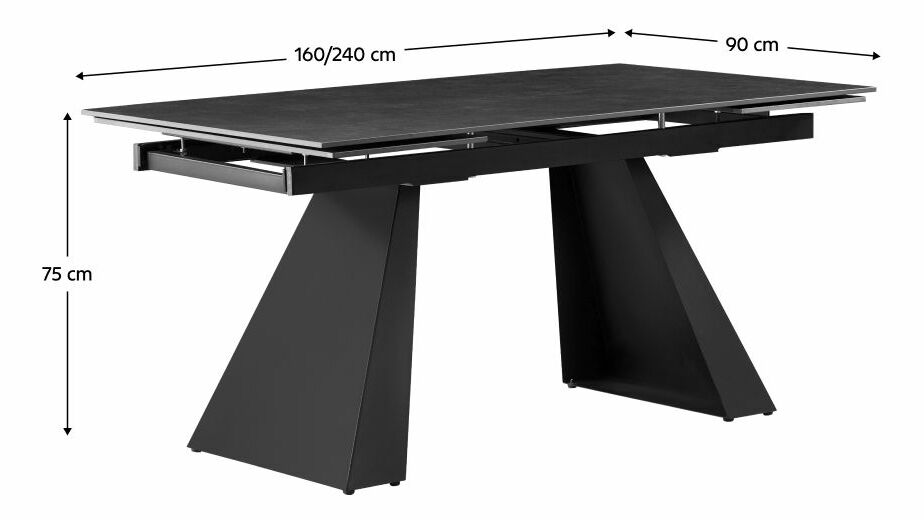 Rozkladací jedálenský stôl 160 SALAD (grafit + čierna) (pre 6-8 osôb)