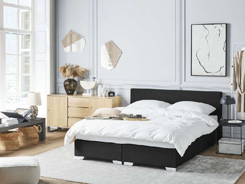 Kontinentálna posteľ 160 cm PREMIER (s matracmi) (čierna)