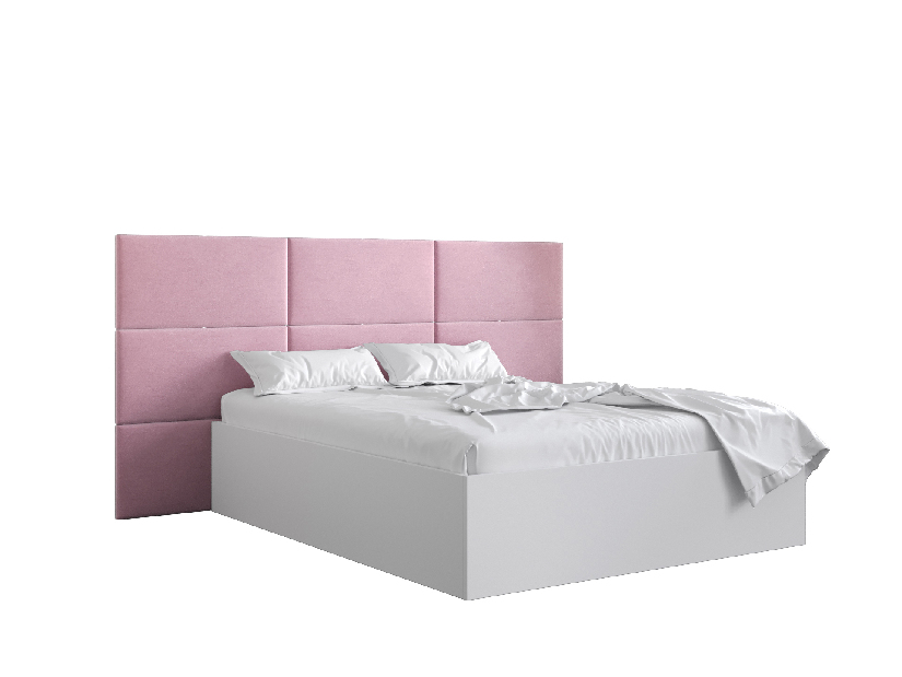 Manželská posteľ s čalúneným čelom 160 cm Brittany 2 (biela matná + ružová) (s roštom)