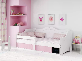 Detská posteľ 80 cm Jalua (biela + ružová) (s roštom, matracom a úl. priestorom)