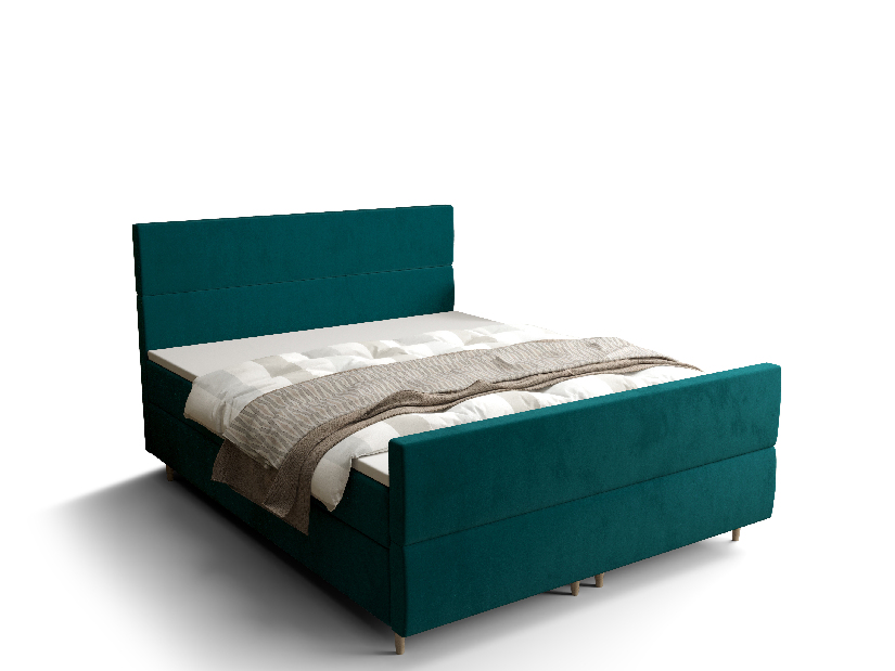 Manželská posteľ Boxspring 180 cm Flu plus (tmavozelená) (s matracom a úložným priestorom)