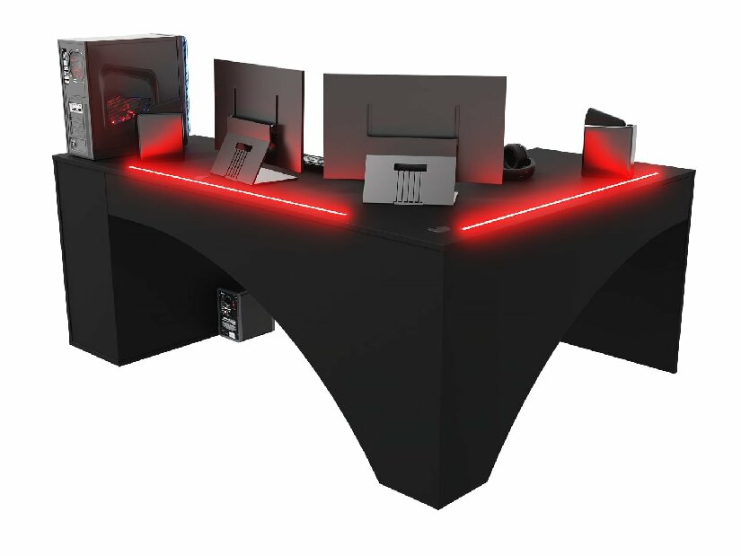 Rohový pc stôl Carbon (čierna) (L) (s RGB osvetlením)