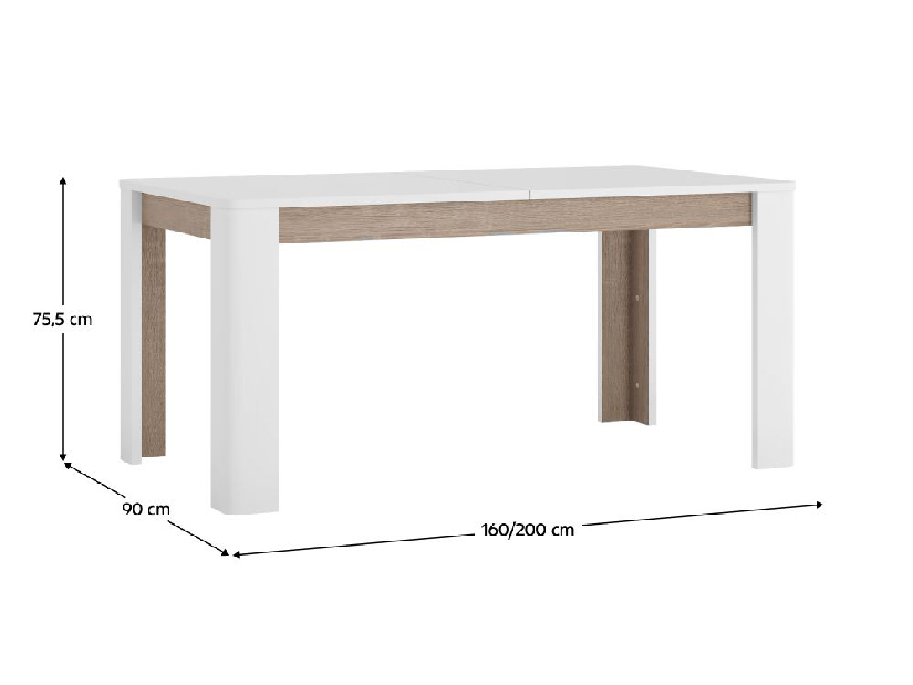 Jedálenský stôl Lynatut Typ 75 (extra vysoký lesk biely + dub sonoma tmavý truflový) (Pre 6-8 osôb)