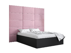 Manželská posteľ s čalúneným čelom 160 cm Brittany 1 (čierna matná + ružová) (s roštom)