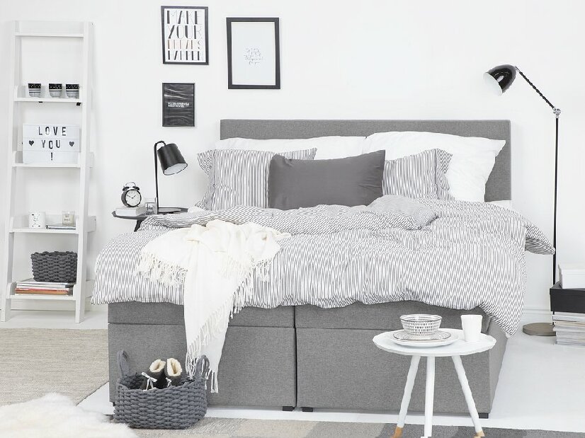 Manželská posteľ Boxspring 160 cm SENNOR (s matracmi a úlož.priestorom) (sivá)