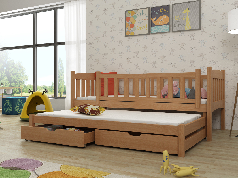 Detská posteľ 90 x 190 cm Amalia (s roštom a úl. priestorom) (buk)