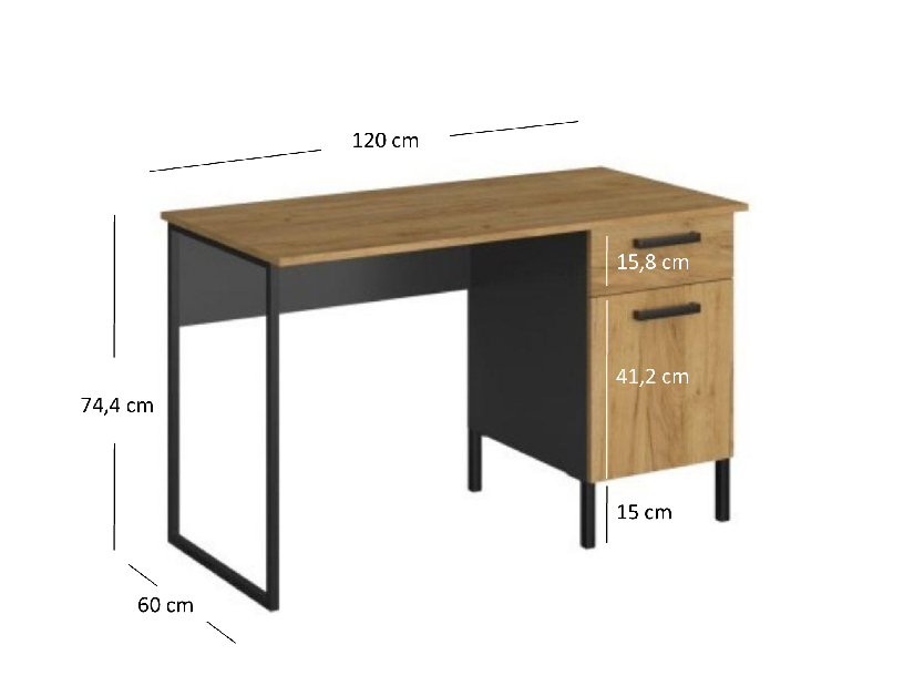Písací stôl Shanna (dub craft zlatý + antracit)