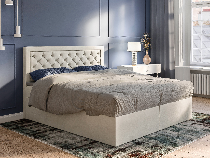 Kontinentálna posteľ 140 cm Bohem (slonovinová) (s matracom a úl. priestorom)