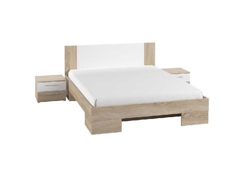 Manželská posteľ 180 cm Verwood Typ 82 (s nočnými stolíkmi) (dub sonoma + biela)