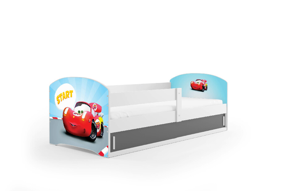 Detská posteľ 80 x 160 cm Lukan (biela + vzor cars) (s roštom, matracom a úl. priestorom)