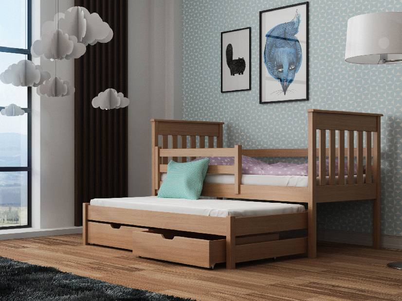 Detská posteľ 90 x 190 cm TOYA (s roštom a úl. priestorom) (buk)