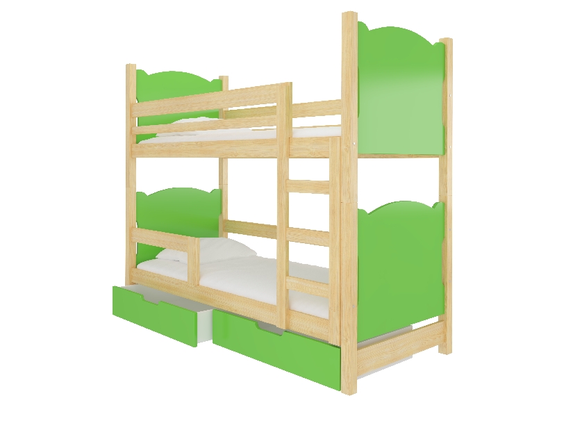 Poschodová detská posteľ 180x75 cm Marryann (s roštom a matracom) (borovica + zelená)