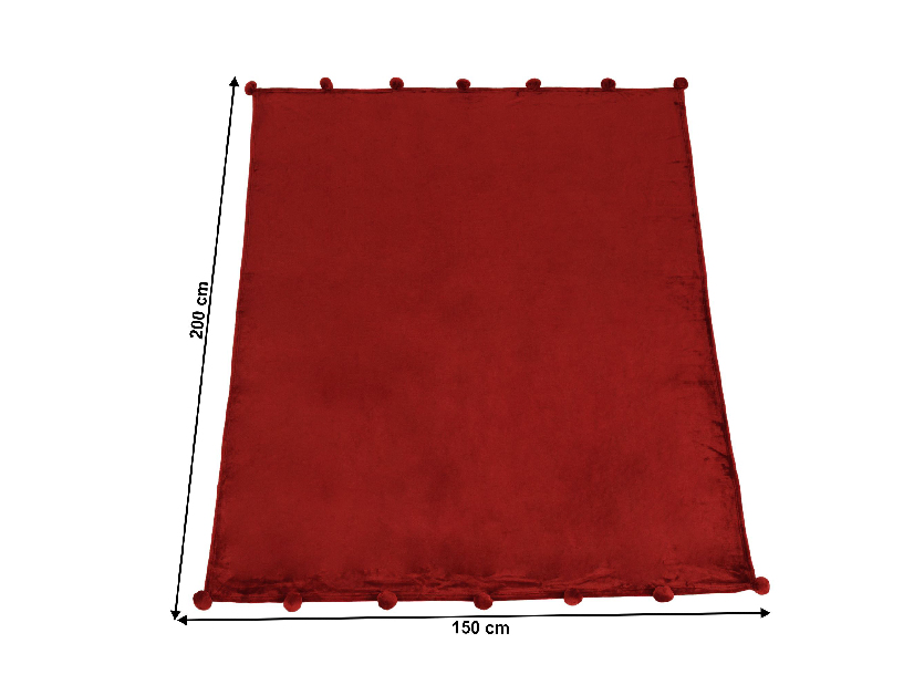 Plyšová deka s brmbolcami 150x200 cm Loang (bordová)