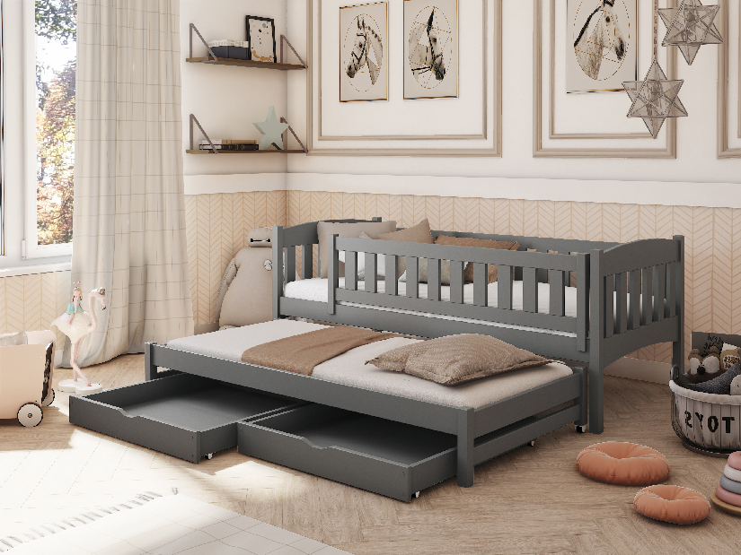 Detská posteľ 80 x 180 cm Amalia (s roštom a úl. priestorom) (grafit)