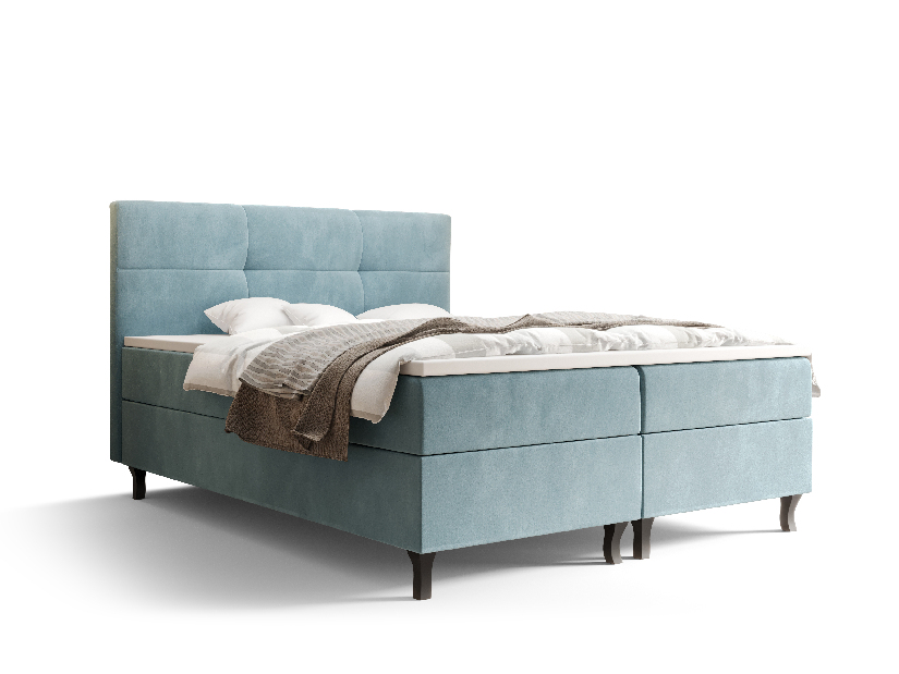 Manželská posteľ Boxspring 140 cm Lumba (sivomodrá) (s matracom a úložným priestorom)