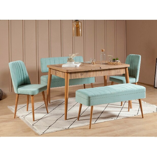 Rozkladací jedálenský stôl s 2 stoličkami a 2 lavicami Vlasta (borovica antlantic + pistáciová)