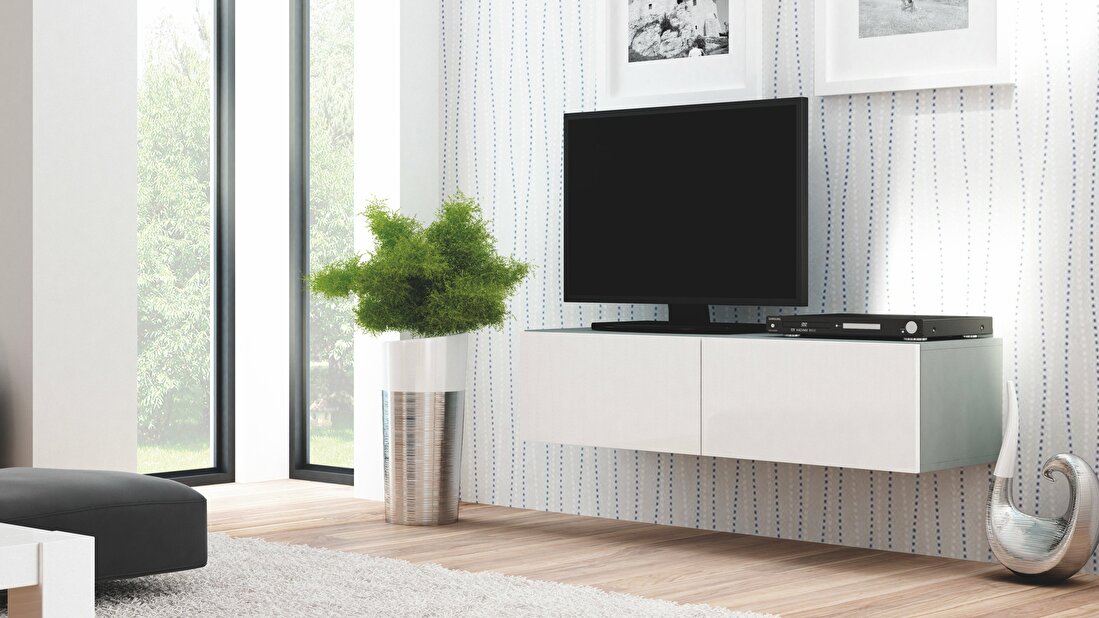 TV stolík/skrinka Livo RTV-160W (sivá + lesk biely)