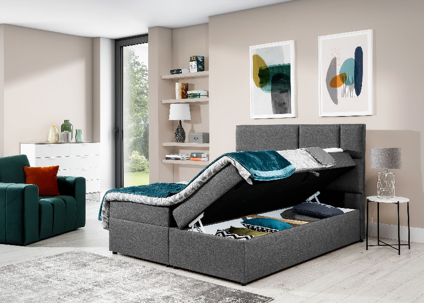 Kontinentálna posteľ 160 cm Florio (sivá) (s matracmi a úl. priestorom)